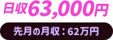 日収63,000円、先月の月収：62万円